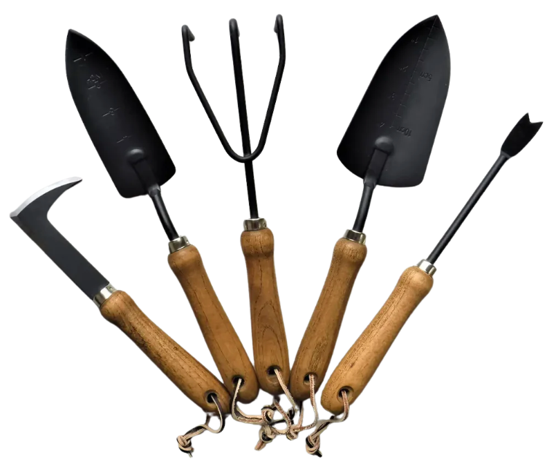 small garden tools set Essential Garden Tools Gift Set with Solid Wooden Handles and Leather