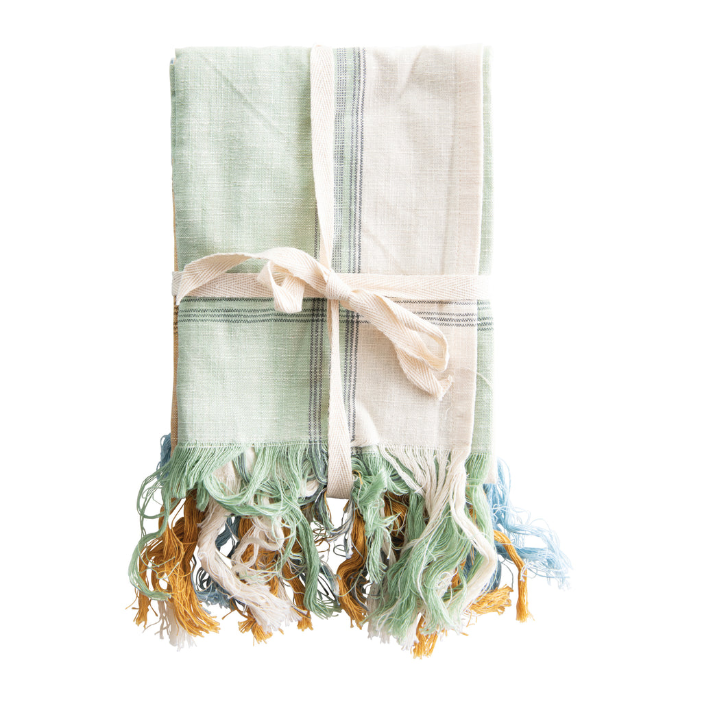 Cotton Tea Towels with Fringe, 3 Colors, Set of 3