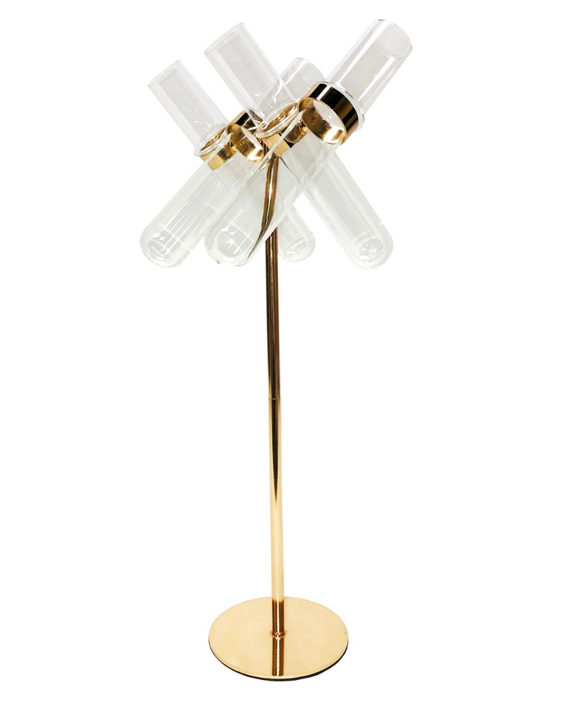 Gold Metal Bud Vase Stand with Glass Tubes
