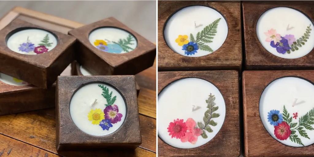 Flower Soy Candle in Wood Cheese Mold