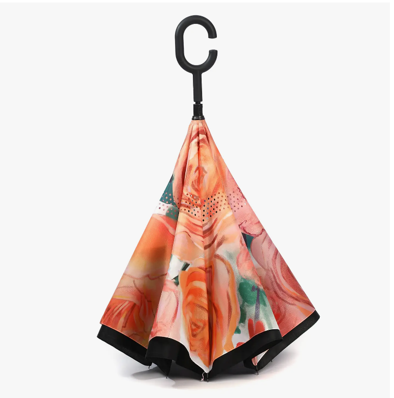 Upside Down Umbrella with Orange Peonies