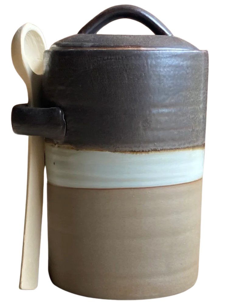 Stoneware Canister with Lid and Wooden Spoon