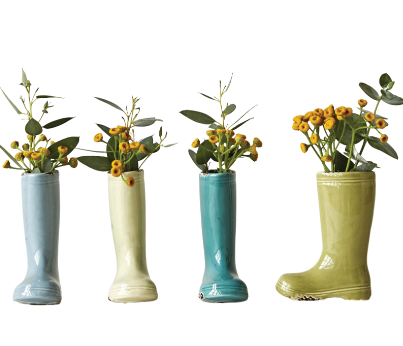 Distressed Stoneware Boot Vase, 4 Colors