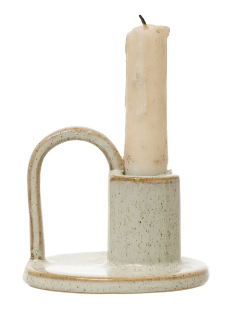 Stoneware Taper Holder with Handle