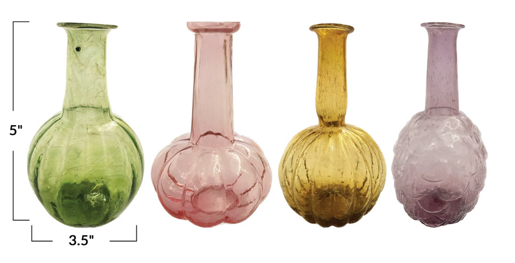 Hand-Blown Recycled Glass Vases, 4 Styles, Set of 4