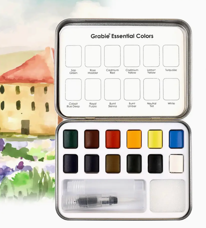 Watercolor Pocket Set of 12 with Brush - Essential Colors