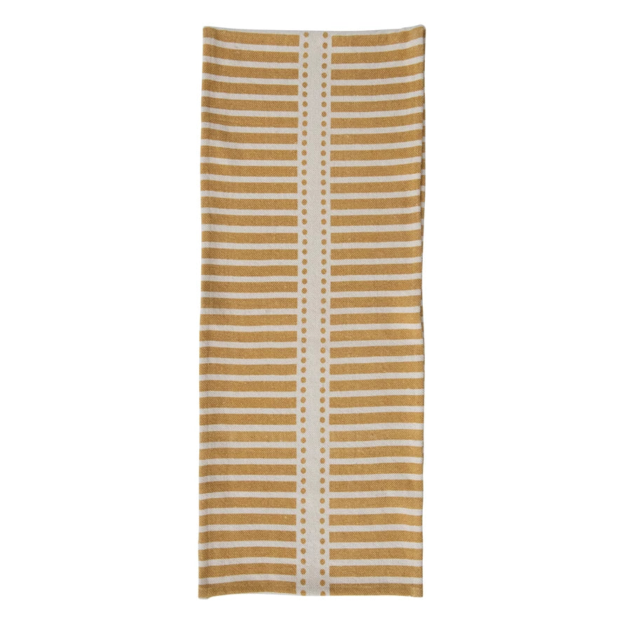 Cotton Printed Table Runner with Stripes and Dots