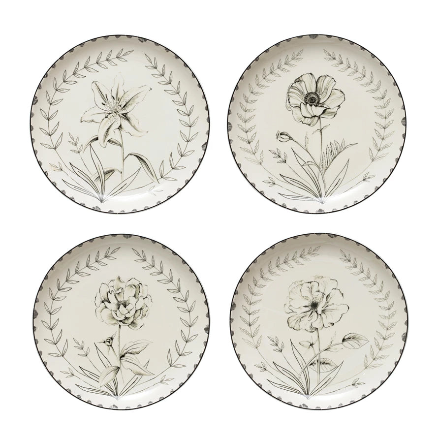 Stoneware Plate with Floral Image