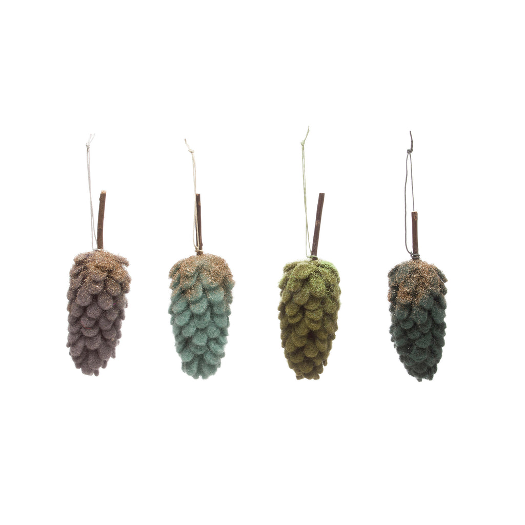 Wool Felt Pinecone Ornament with Glitter, 4 Colors