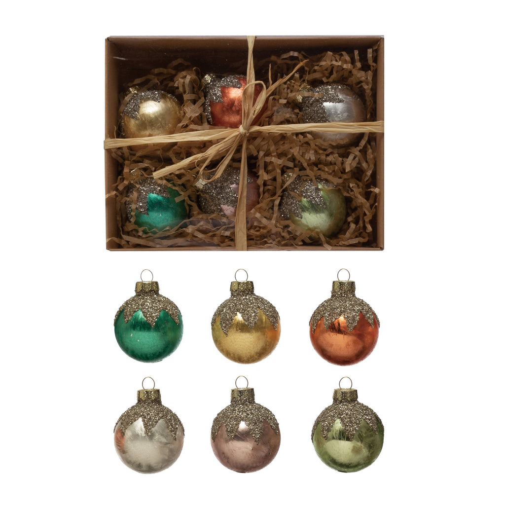 Round Glass Ball Ornaments, Boxed Set of 6
